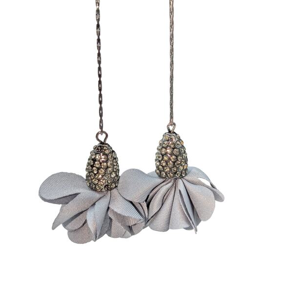 International Concepts Gray/Blue Fabric Flower Rhinestone Long Dangle Earrings - Picture 1 of 5